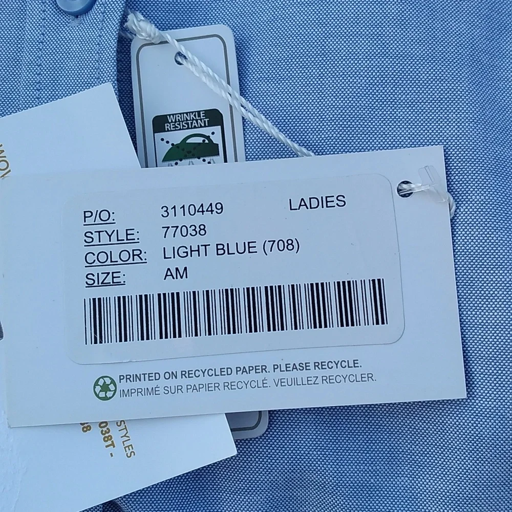 NWT Women's Long Sleeve Oxford Shirt, Sz Medium Wrinkle Resistant, Blue … - Picture 5 of 7